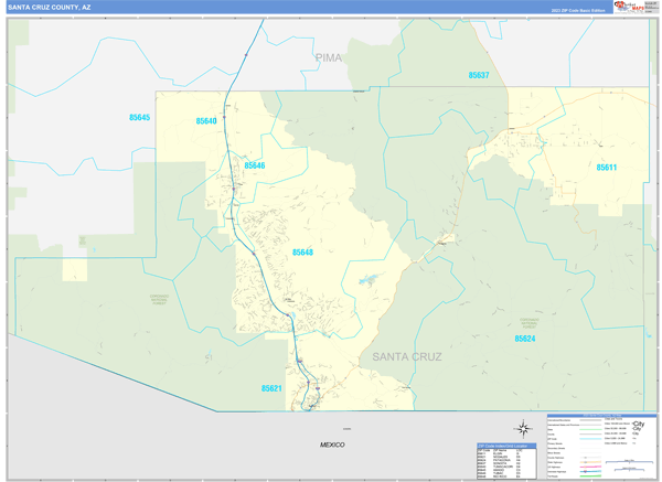 Santa Cruz County, AZ Zip Code Wall Map Basic Style by MarketMAPS